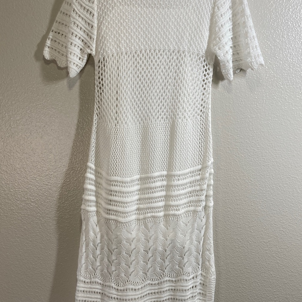 Solitaire Short Sleeve Crochet Maxi Dress Beachy Boho Angelcore Resortwear sz M - Picture 8 of 13